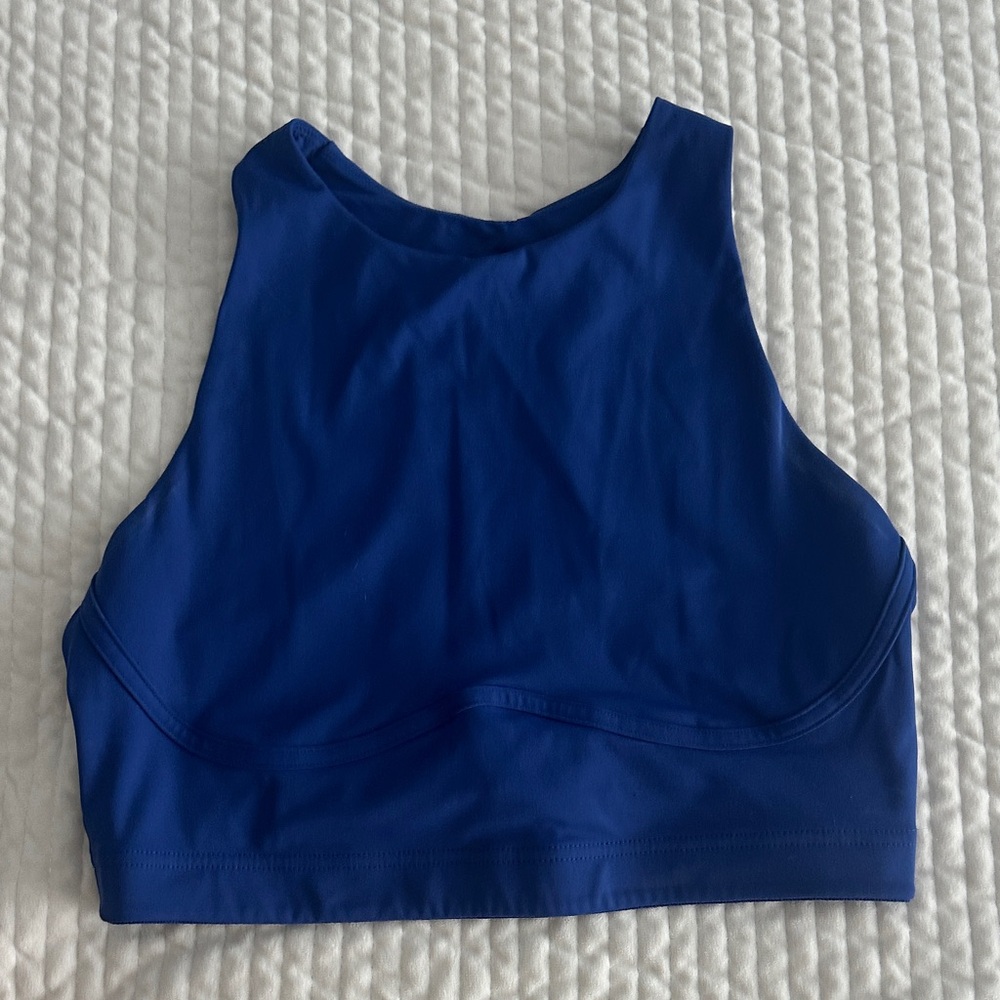Blue High Neck Sports Bra